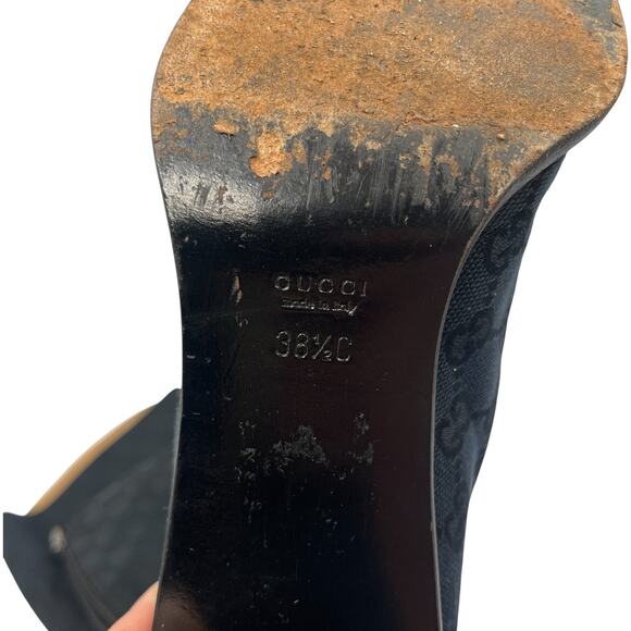 Gucci Vintage Canvas Monogram Block Heels Knee High Boots Black 38.5C US 8.5C - Picture 12 of 14